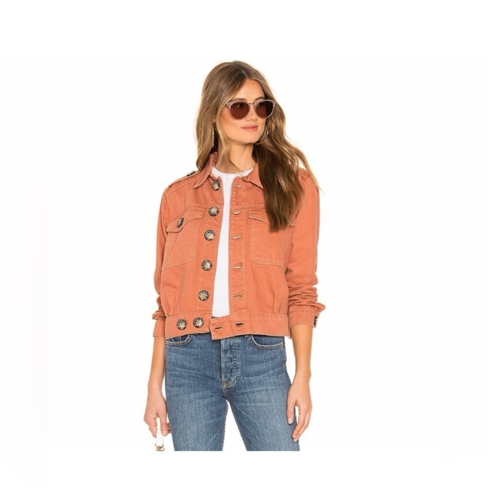 Free People Slouchy Eisenhower denim jacket in terracotta orange size small